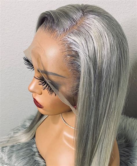 grey and black lace front wig|grey frontal wig.